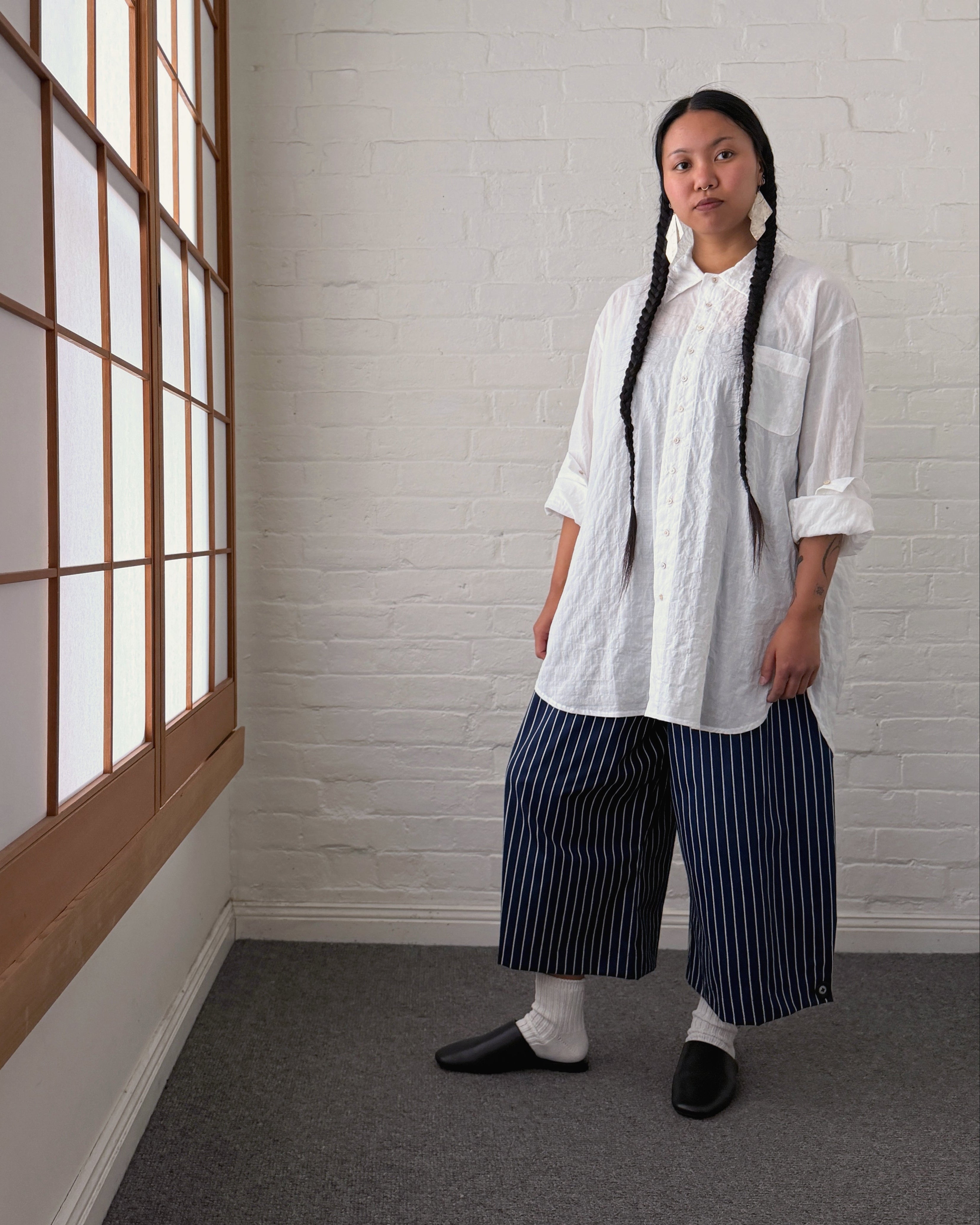 LJ struthers : striped wide leg pants