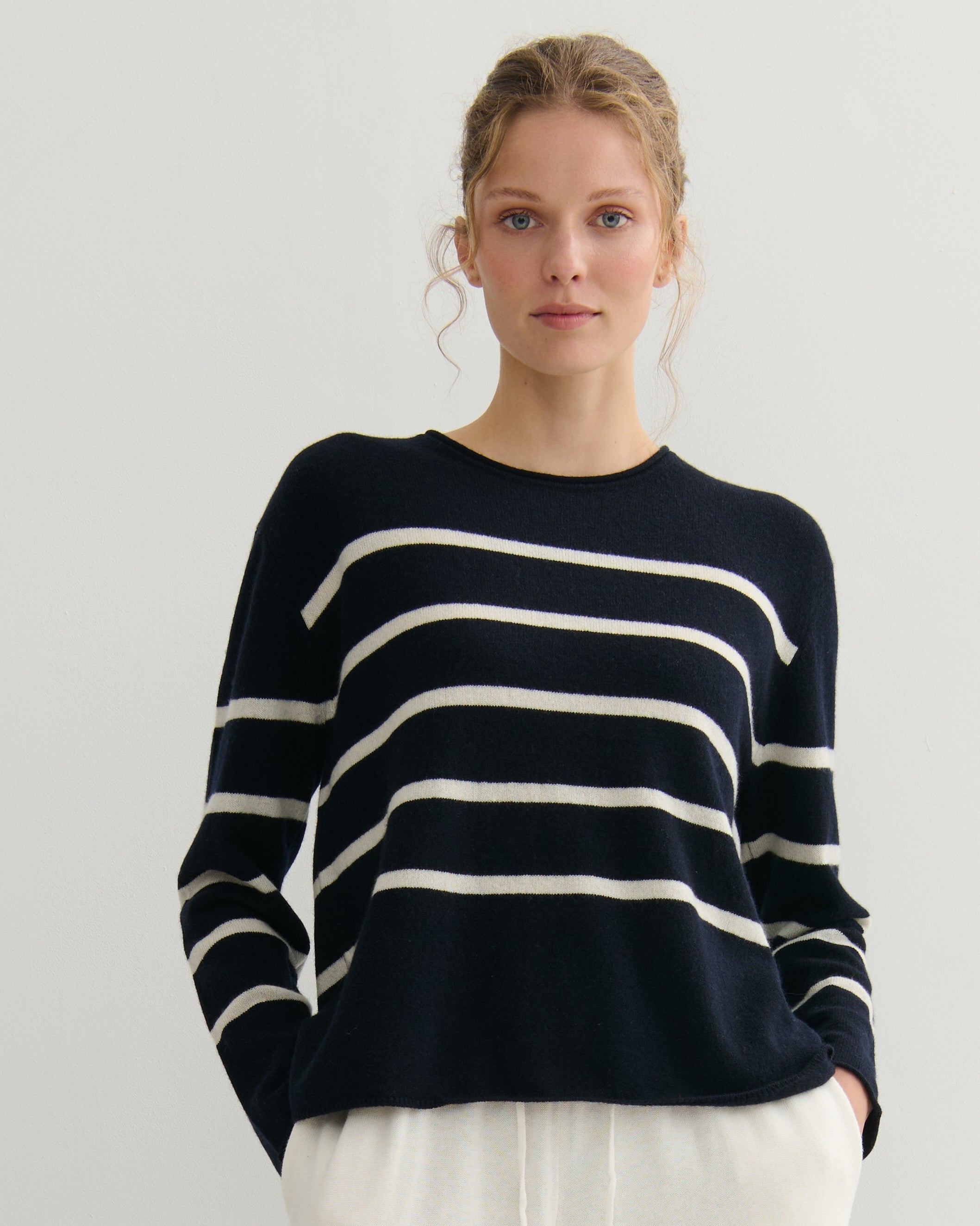 cashmerism : striped crew in navy & cream