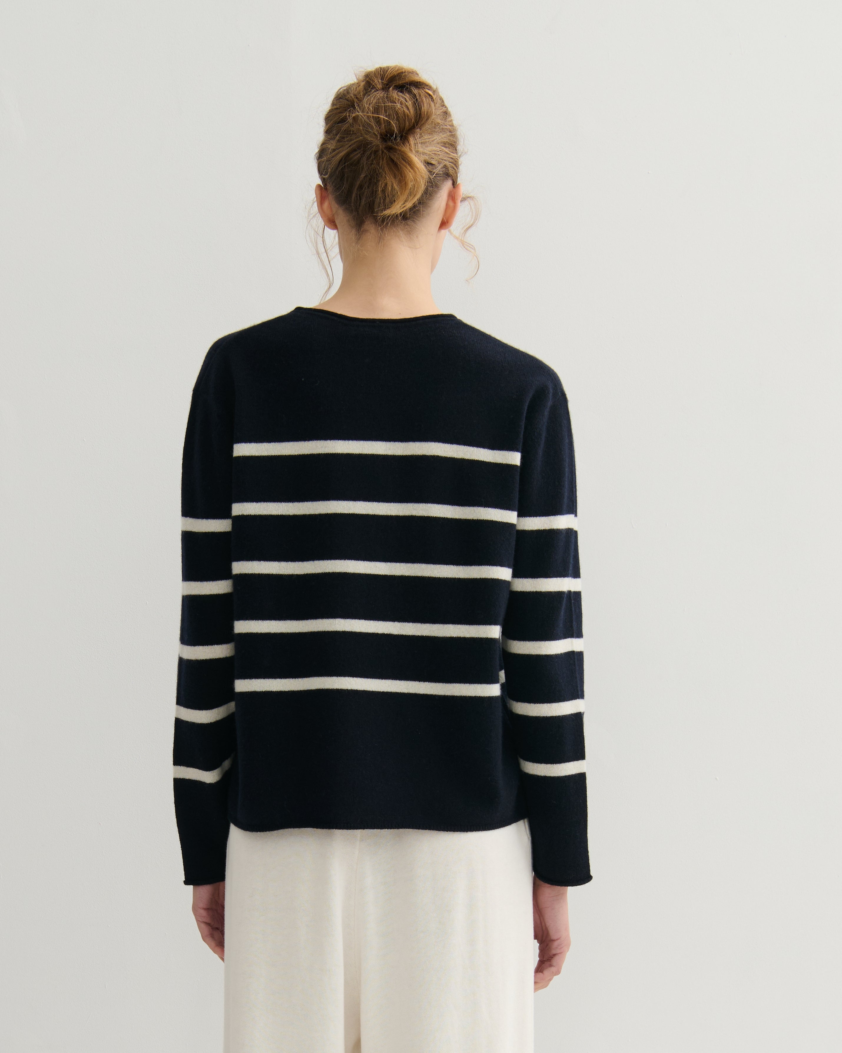 cashmerism : striped crew in navy & cream
