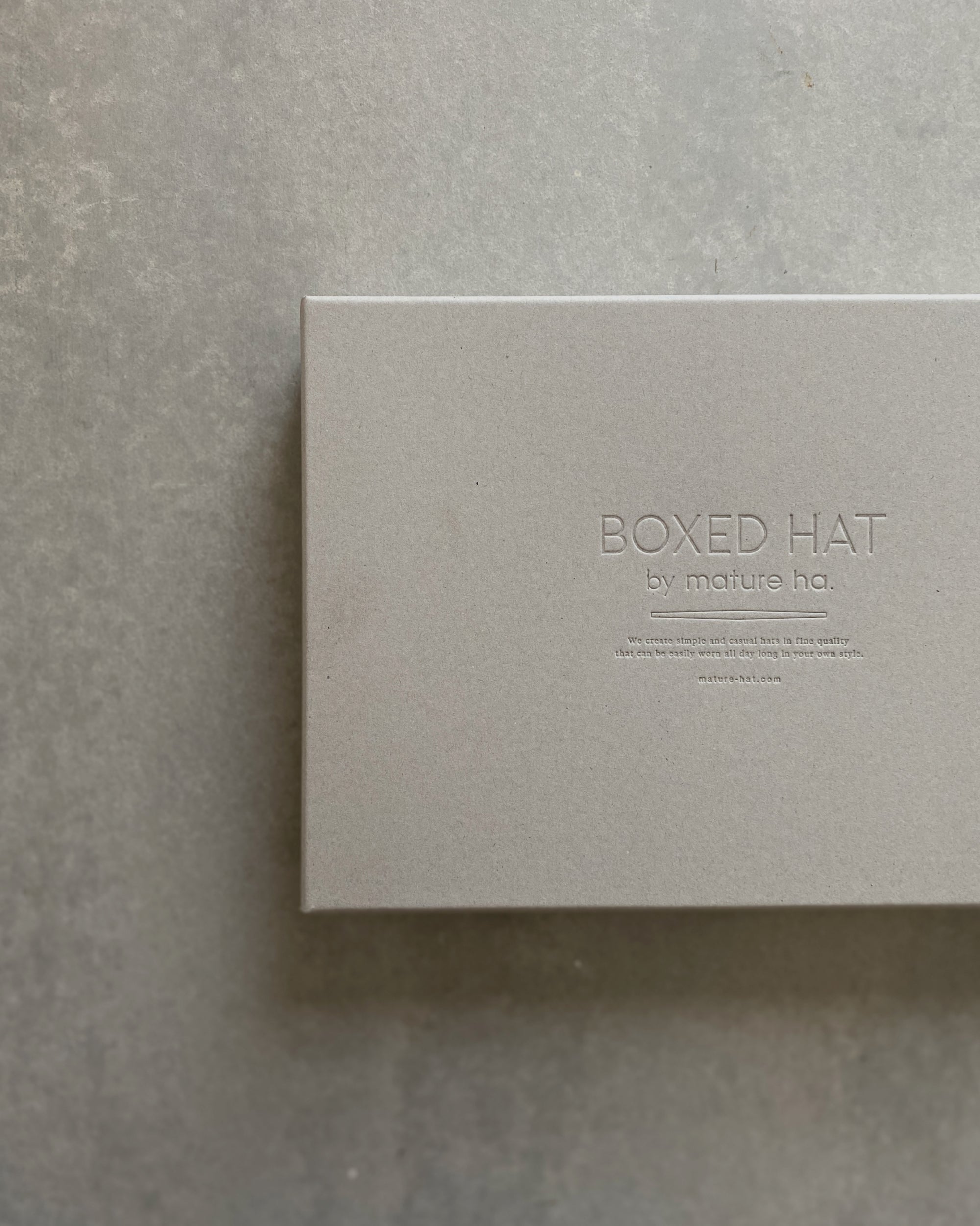 mature ha : boxed hat in oatmeal with chalk stripe