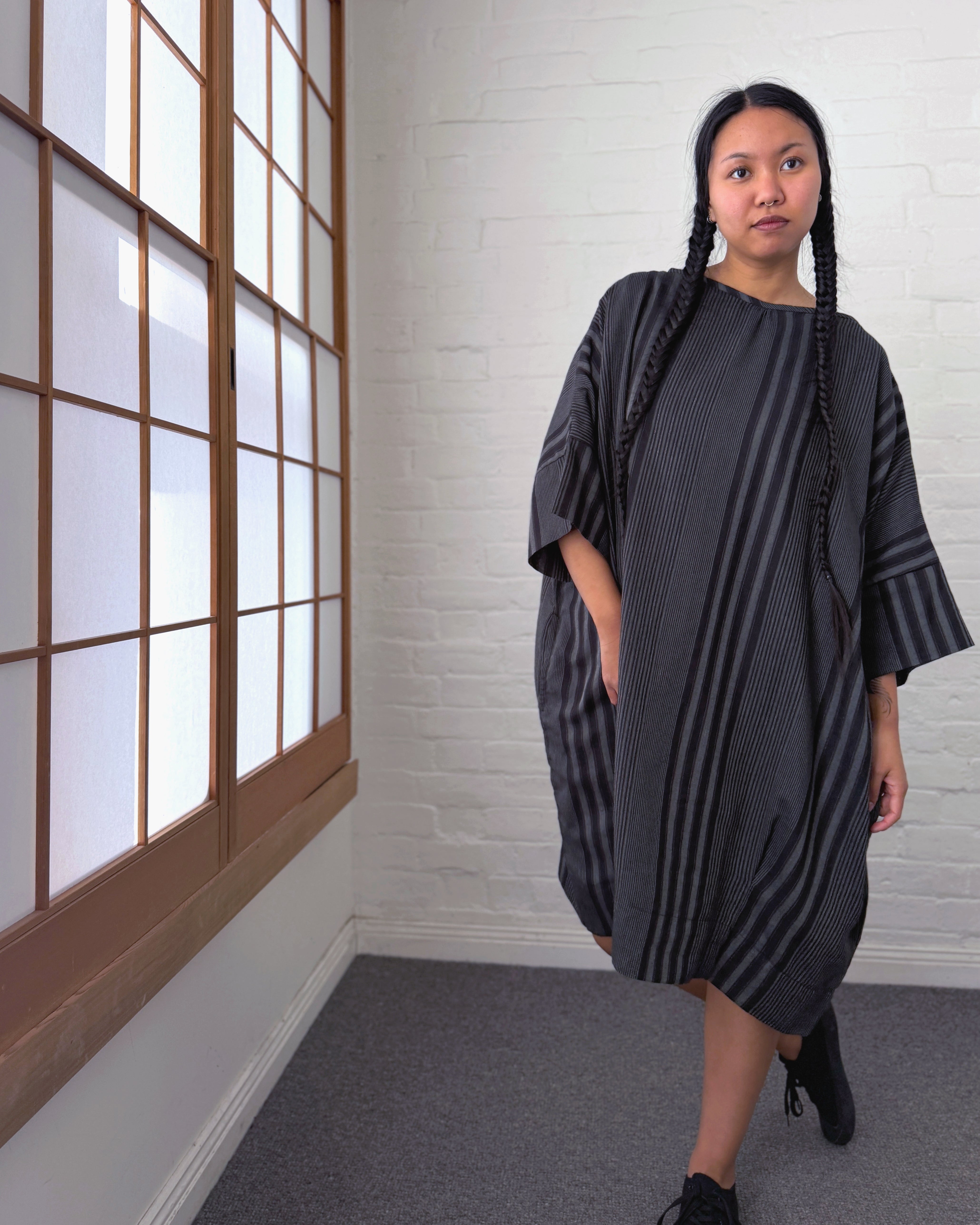 LJ struthers : striped cotton quadro dress
