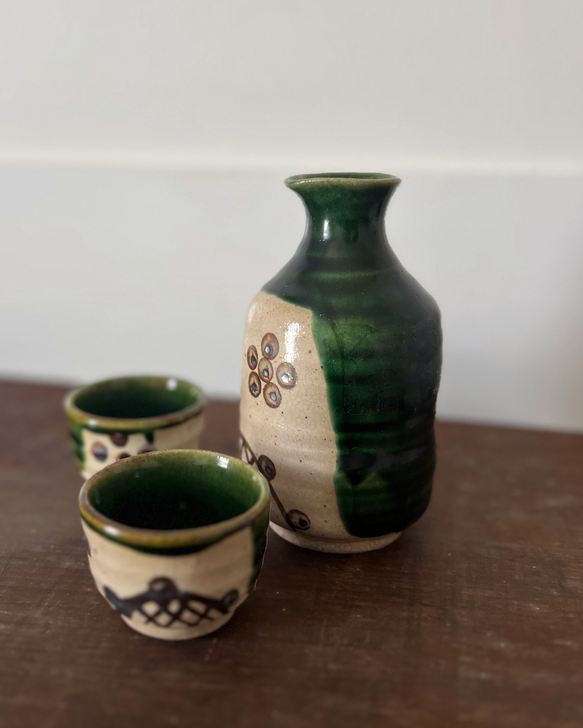 vintage oribe ware sake set