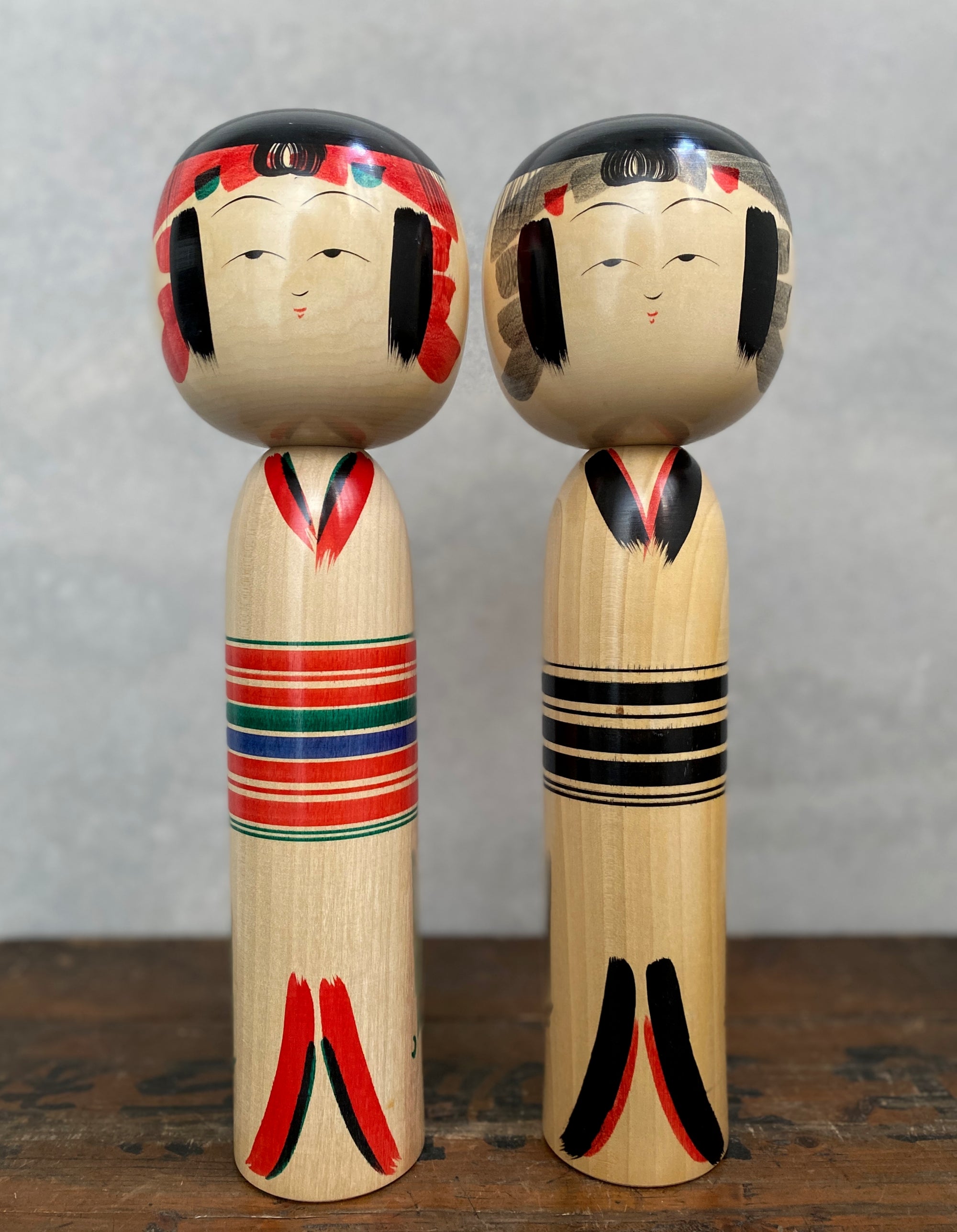 vintage japanese ceremonial kokeshi duo