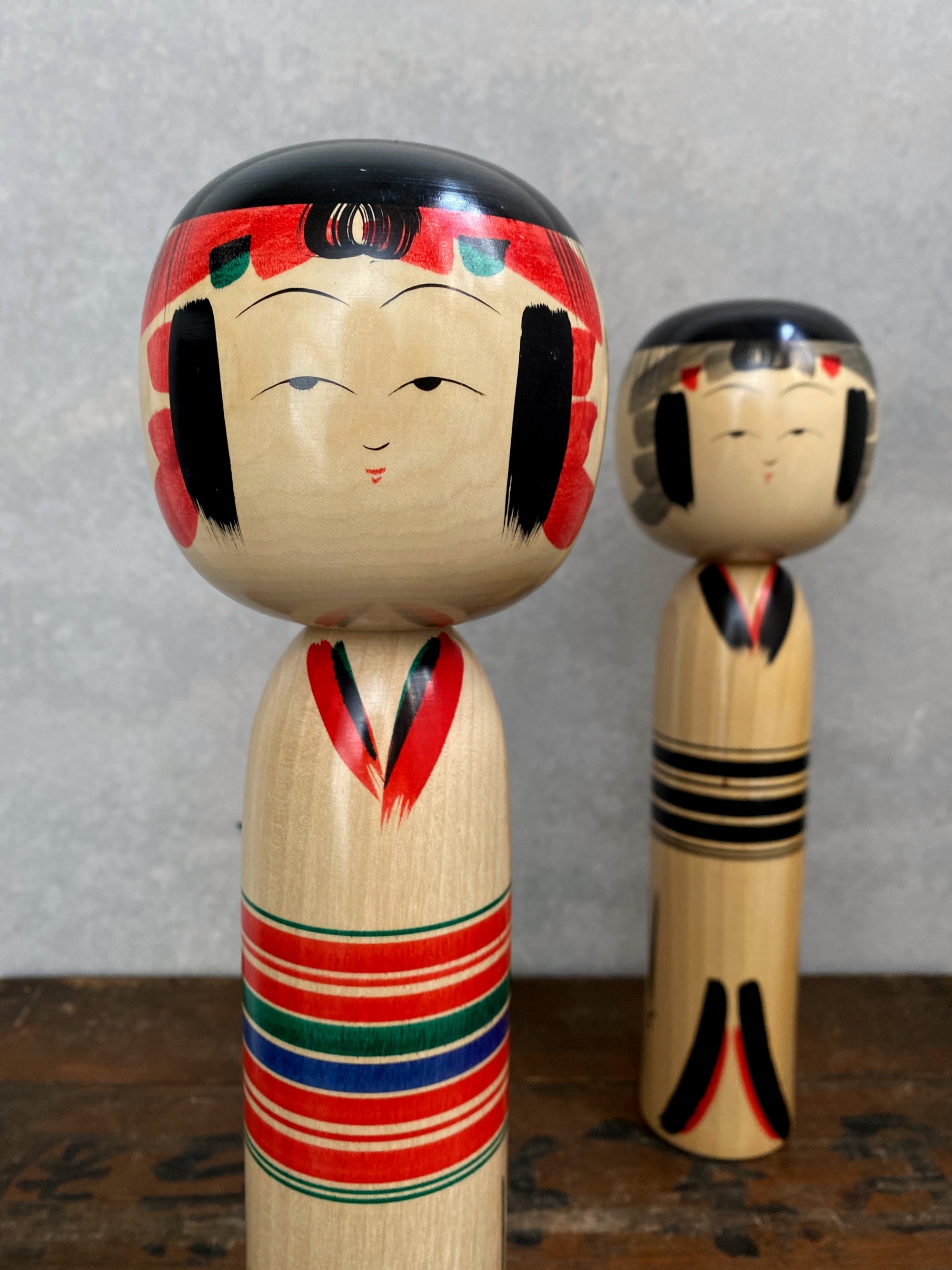 vintage japanese ceremonial kokeshi duo