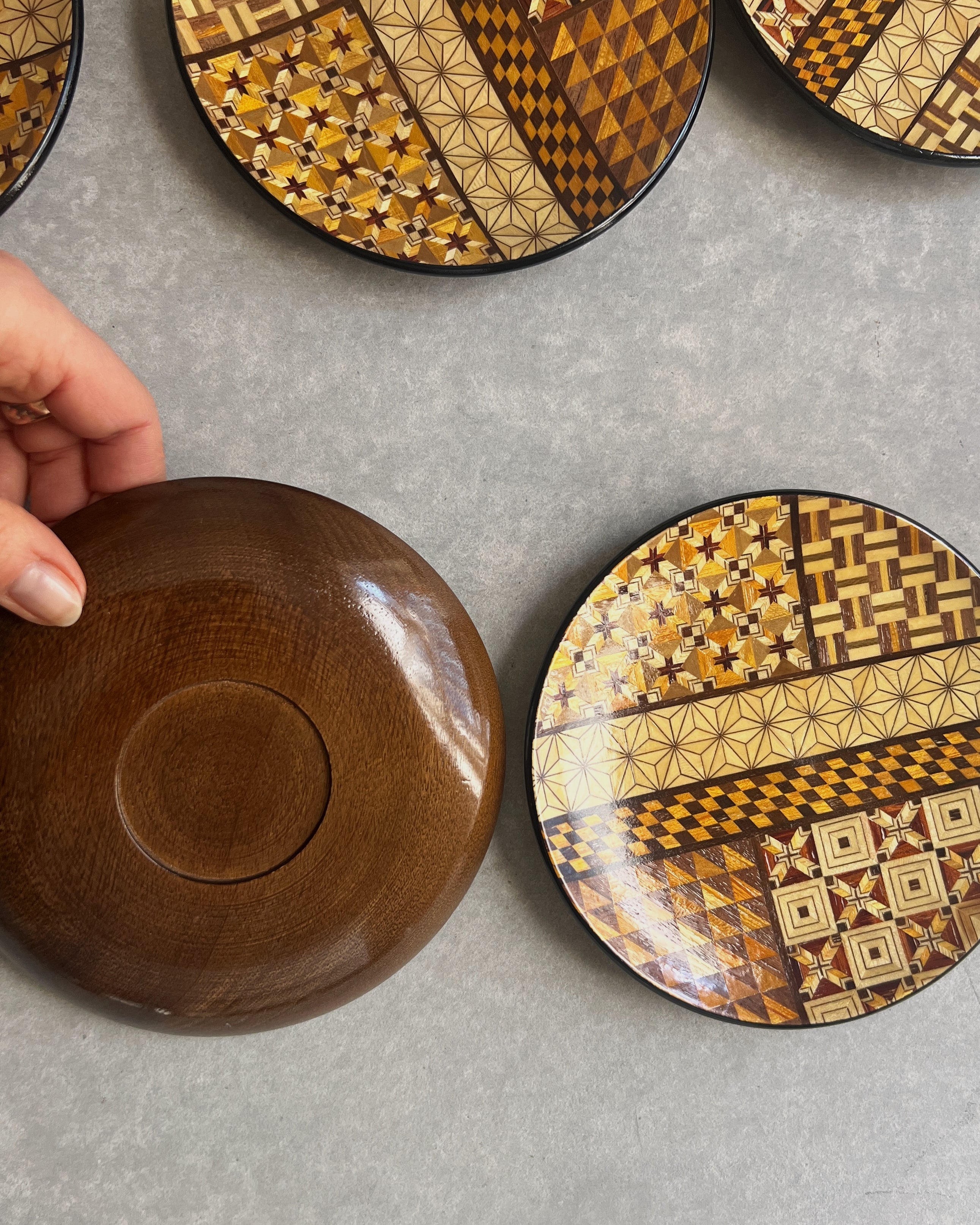 vintage marquetry plates & box