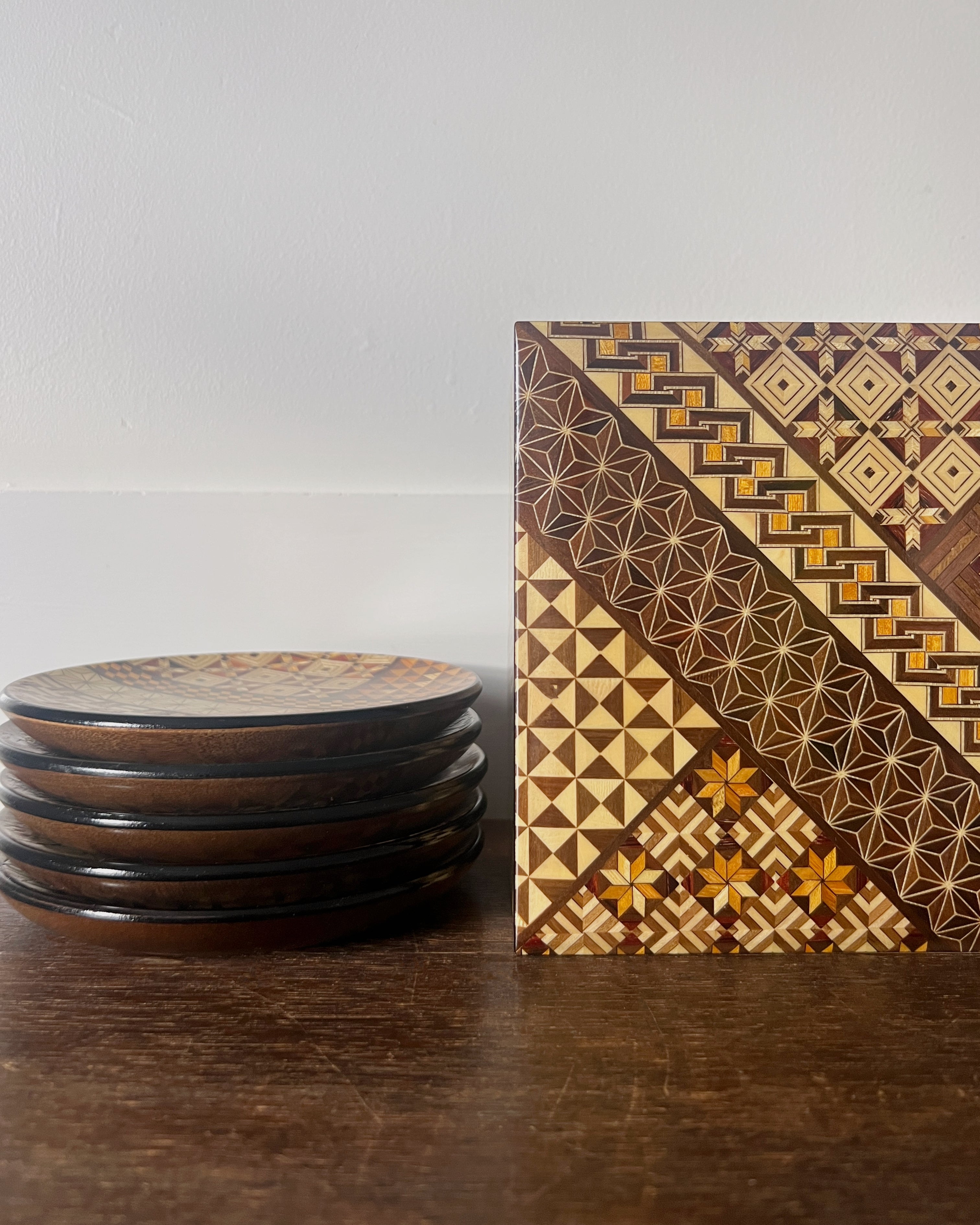 vintage marquetry plates & box