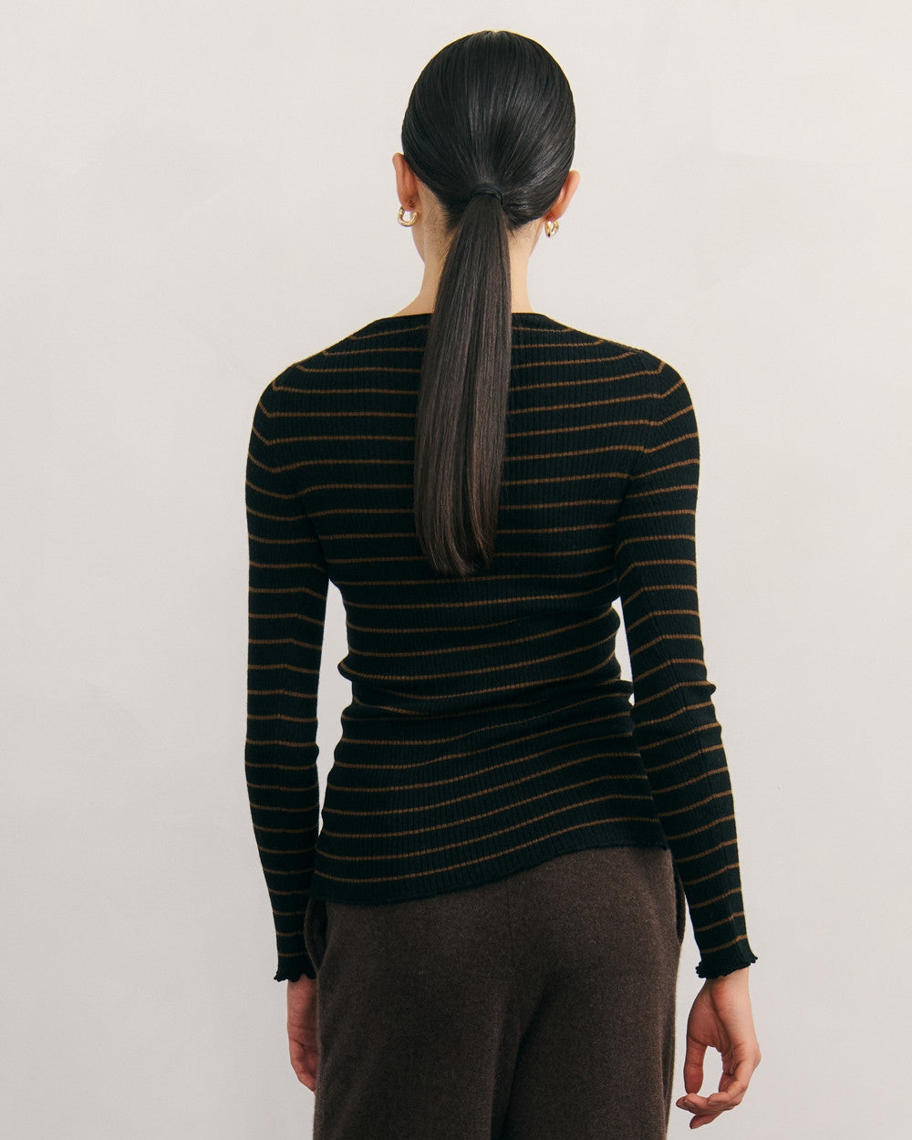 cashmerism : superfine black and brown ribbed stripe top