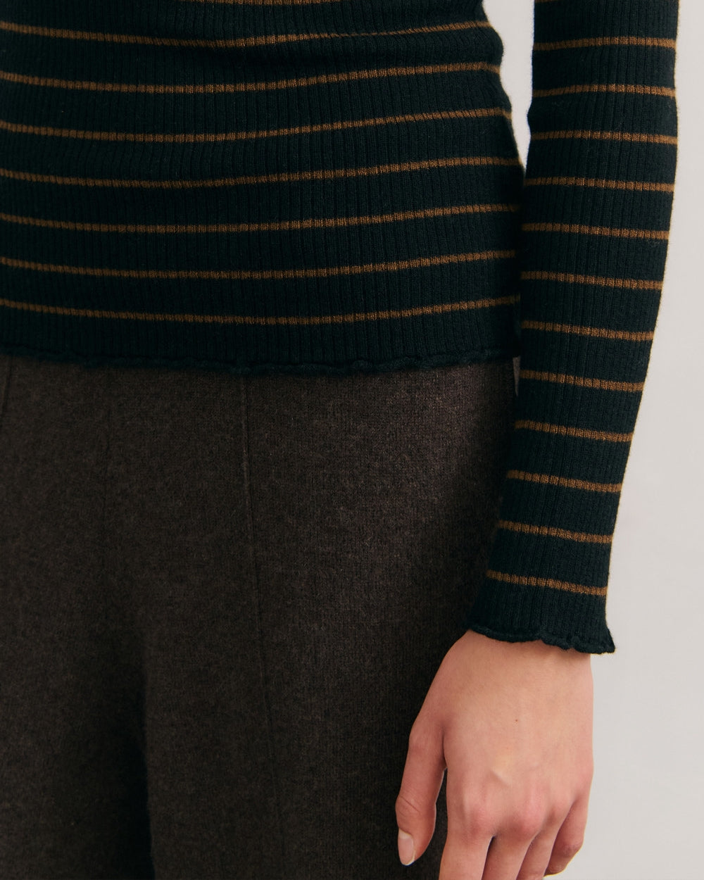 cashmerism : superfine black and brown ribbed stripe top