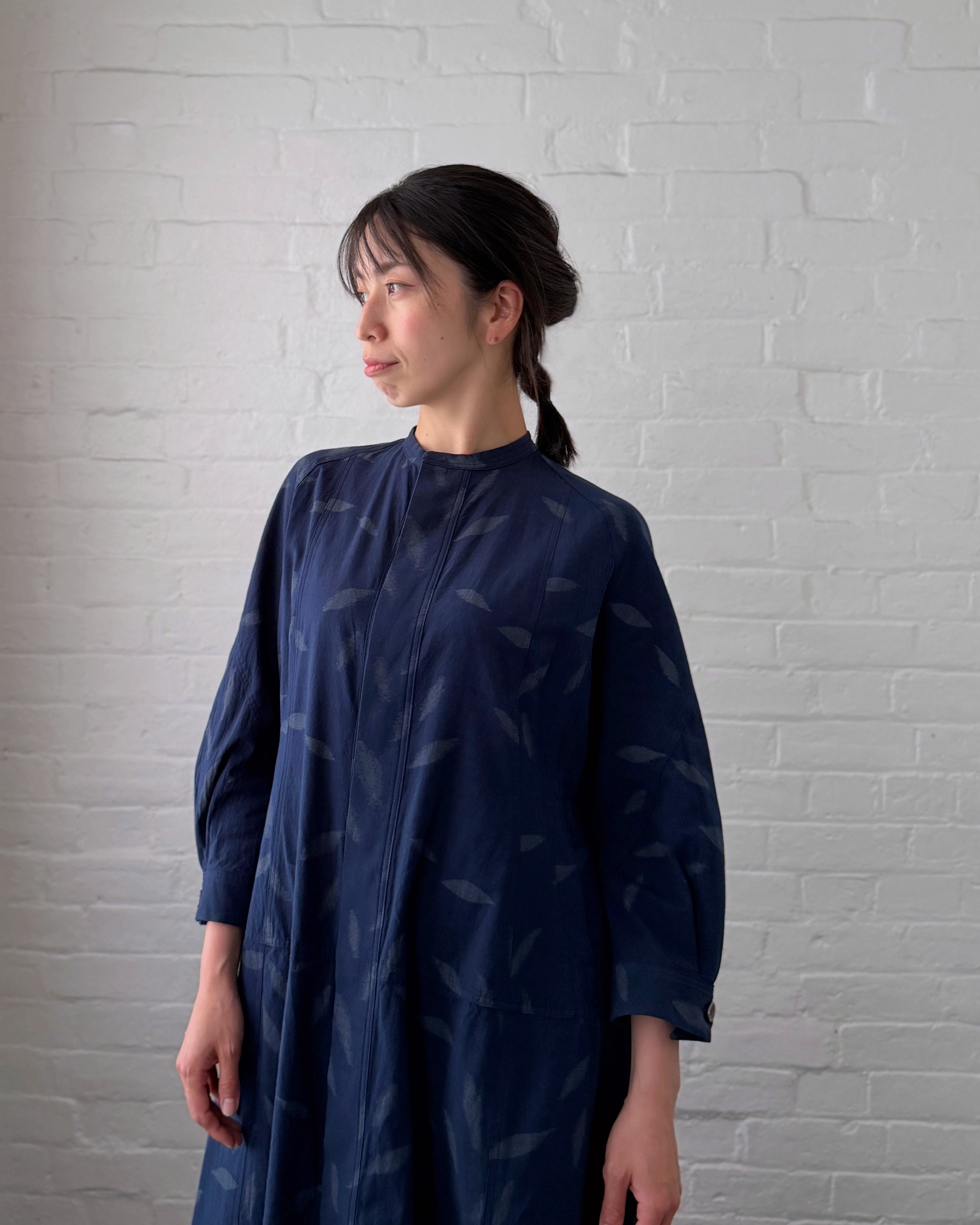 Kasuri : leaves long sleeve dress