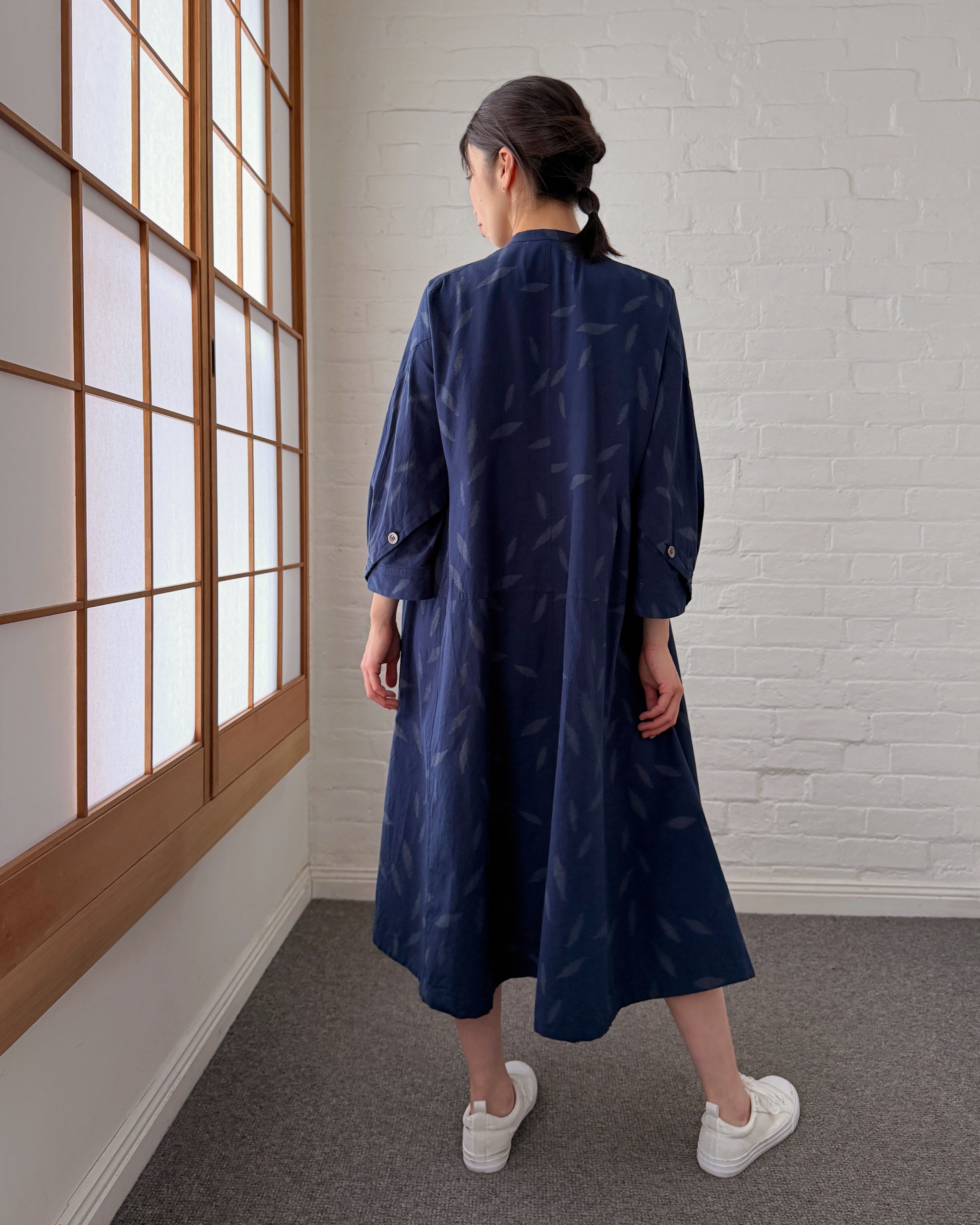 Kasuri : leaves long sleeve dress