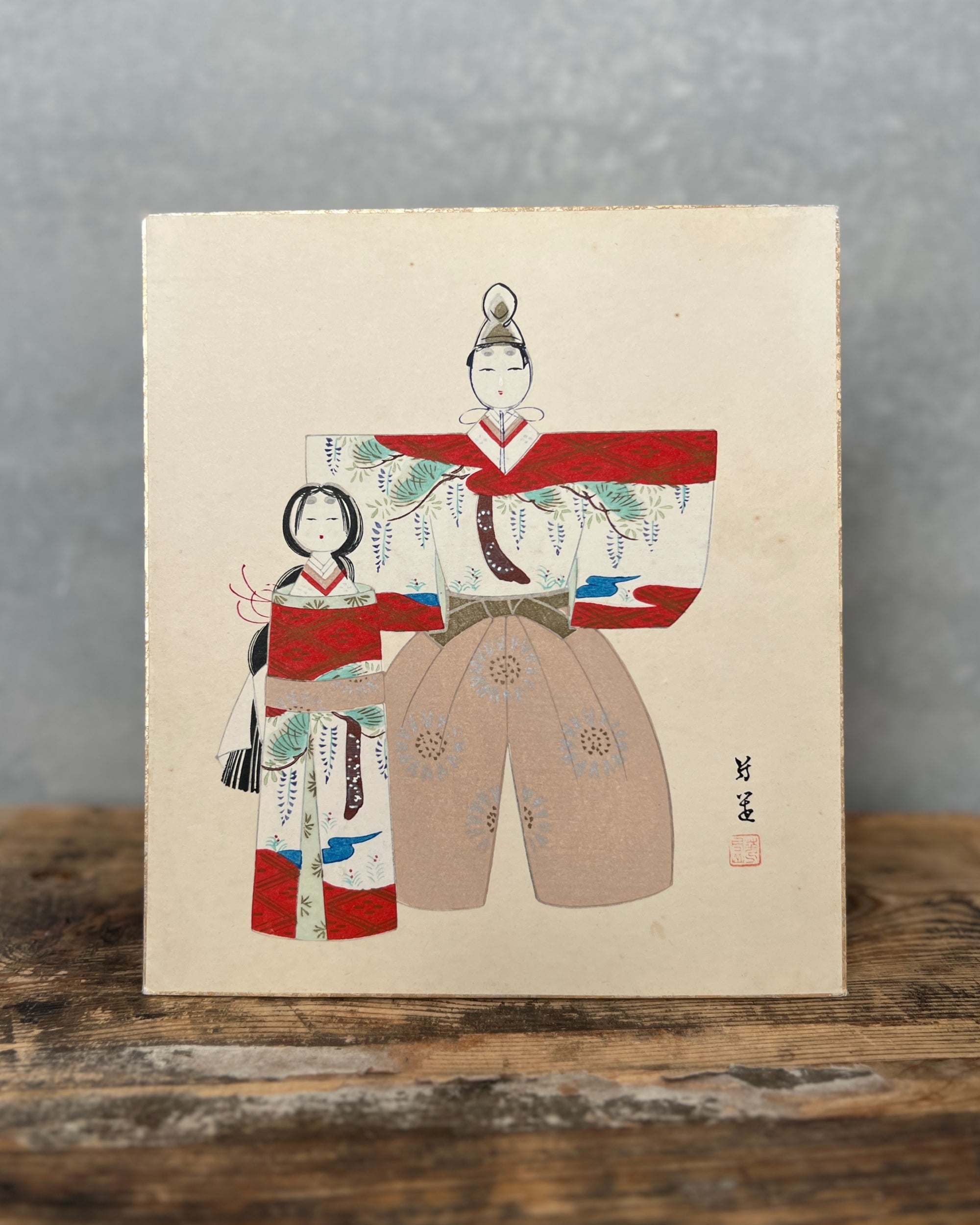 vintage japanese shikishi painting