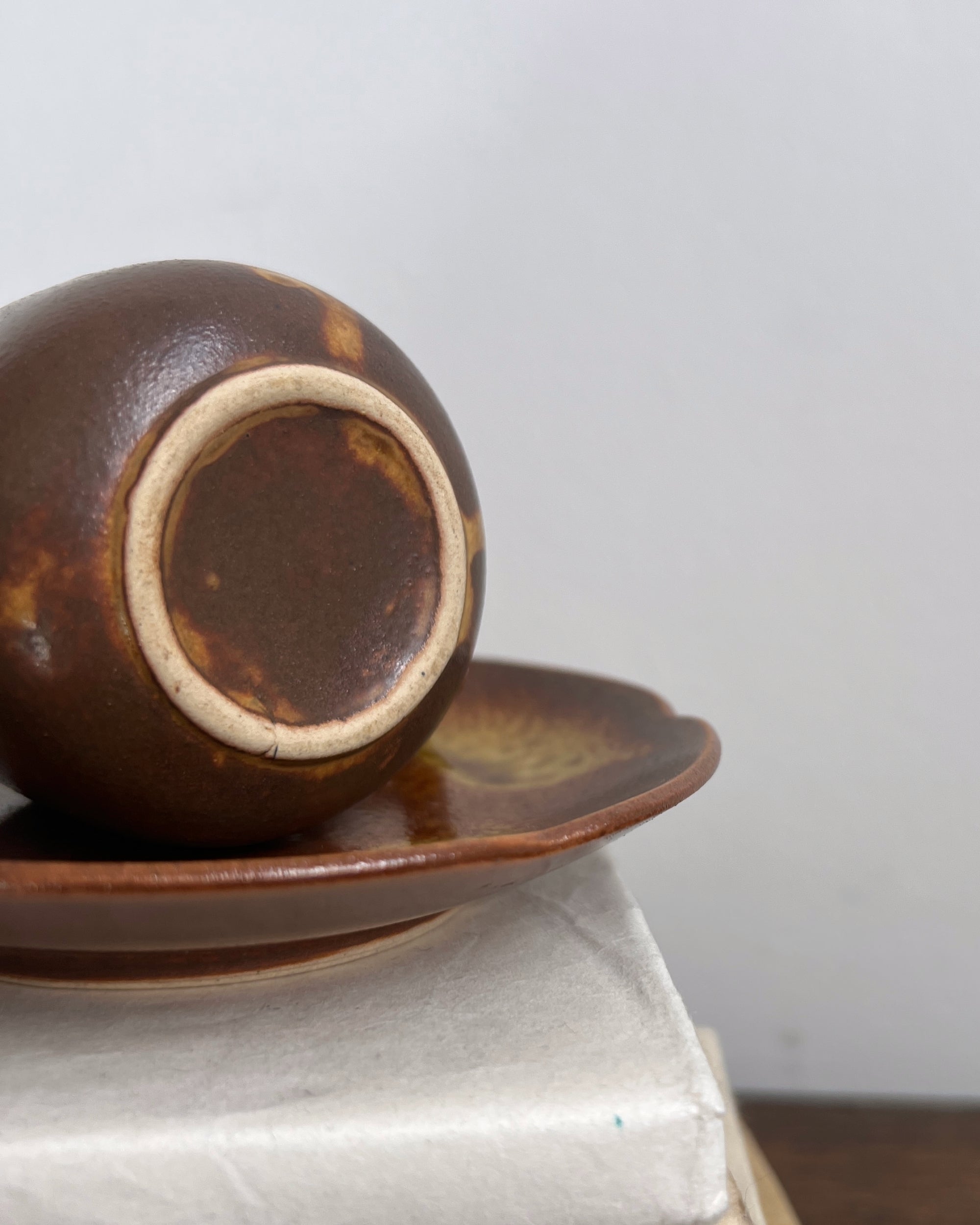 vintage ceramic bizen ware cup and saucer