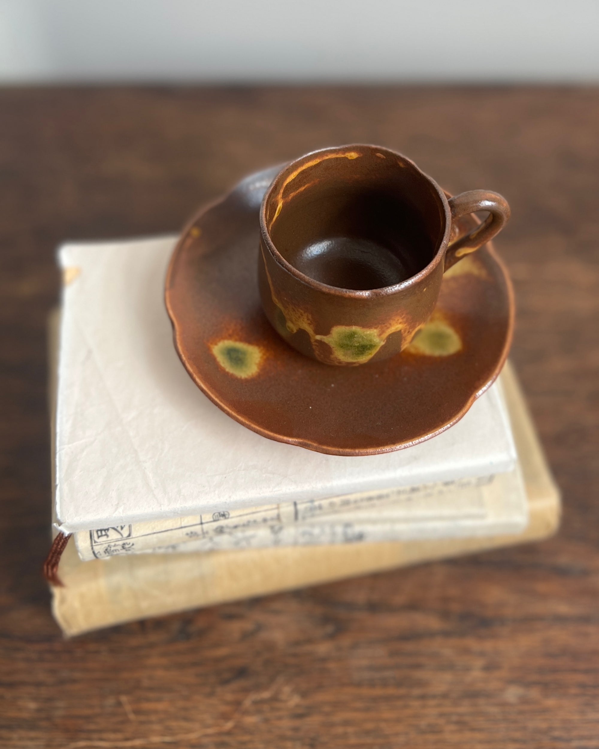vintage ceramic bizen ware cup and saucer