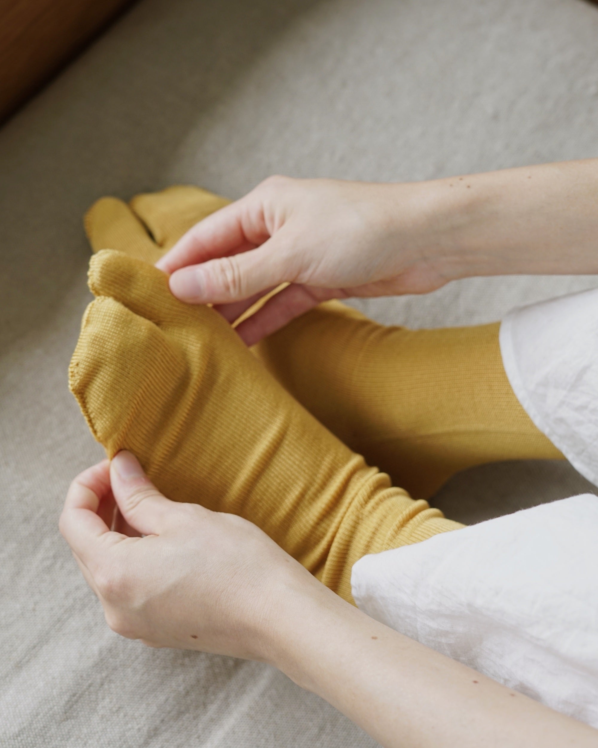 Egyption cotton tabi socks in mustard | the maker hobart