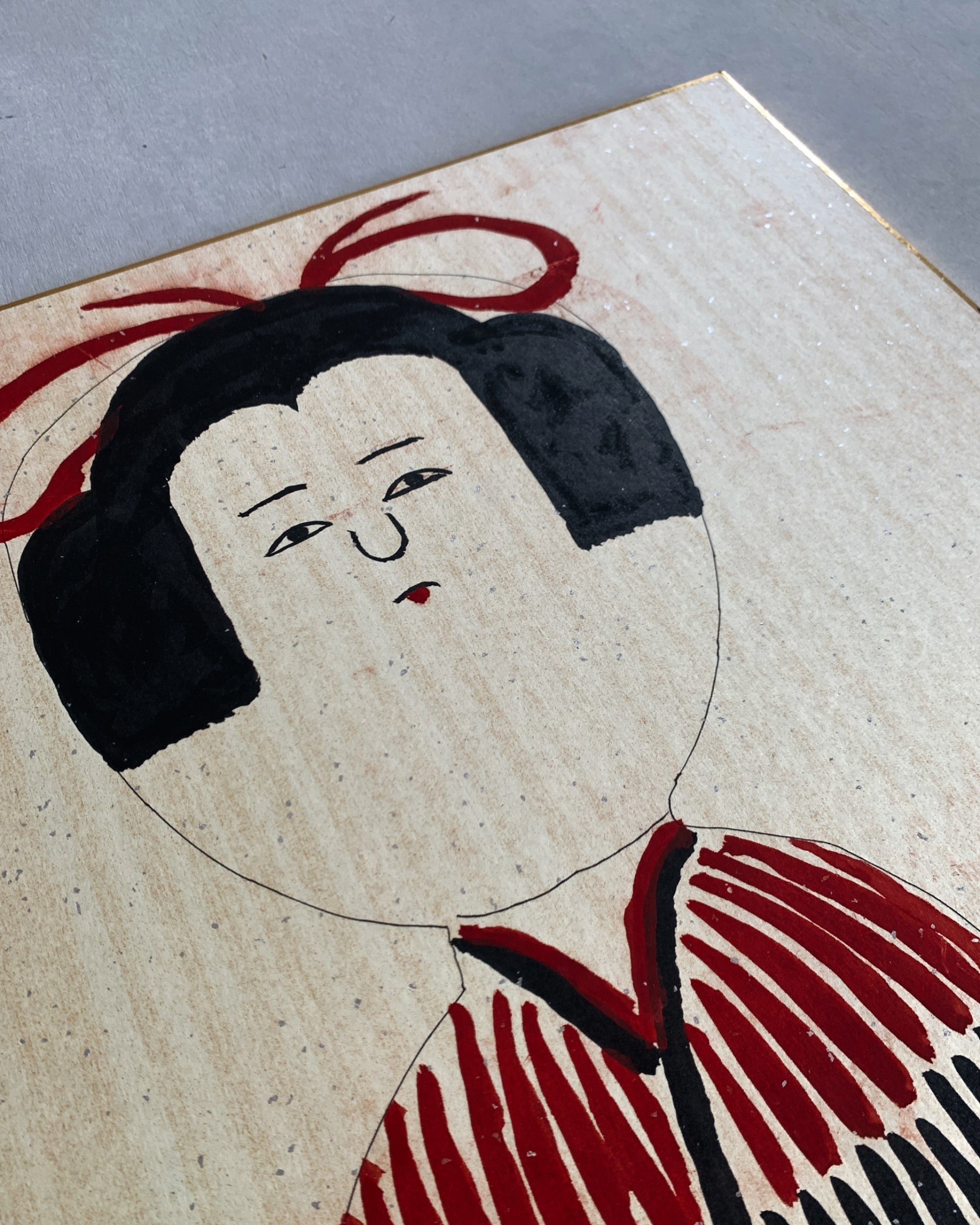 vintage shikishi kokeshi painting large