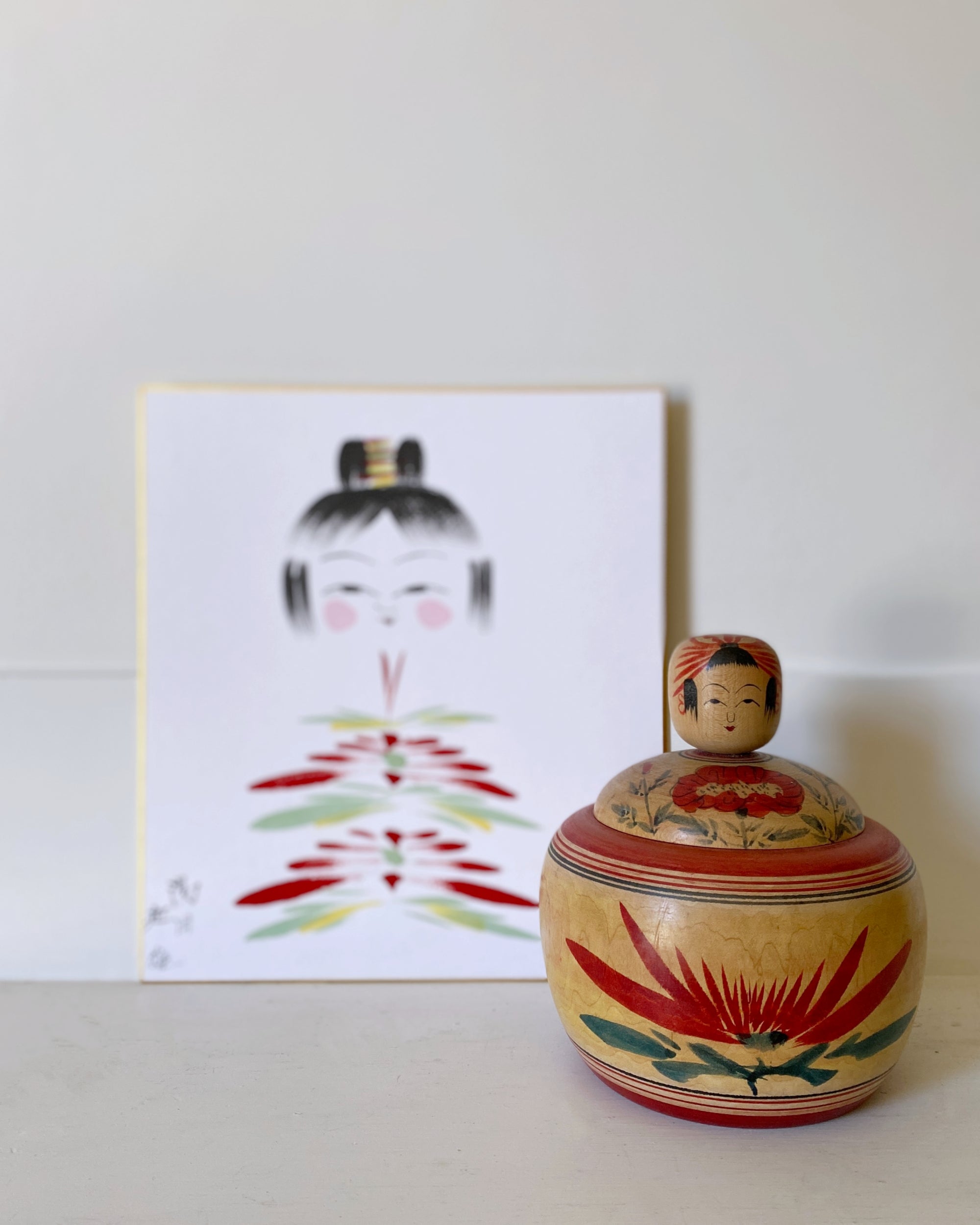 vintage kokeshi shikishi painting