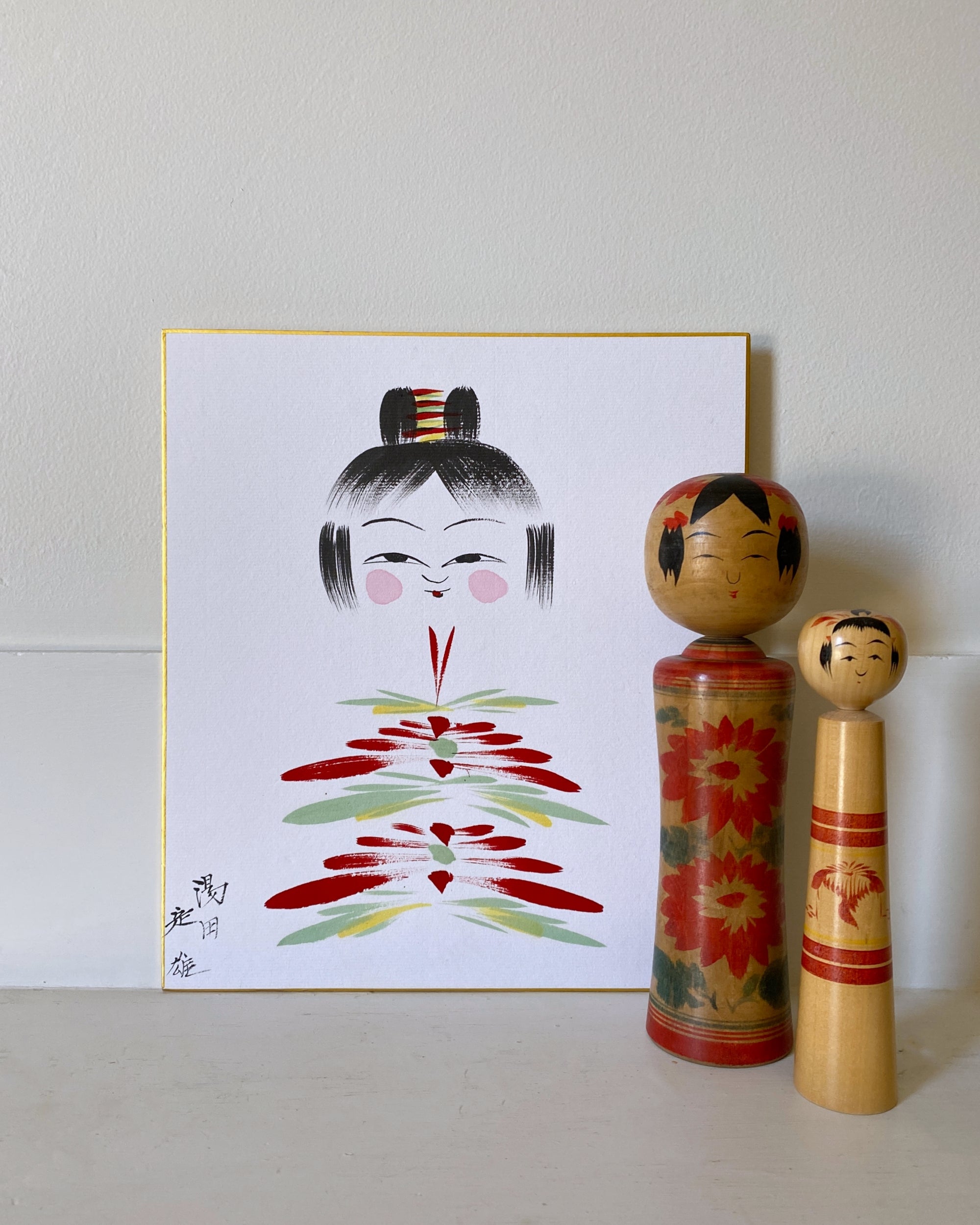 vintage kokeshi shikishi painting