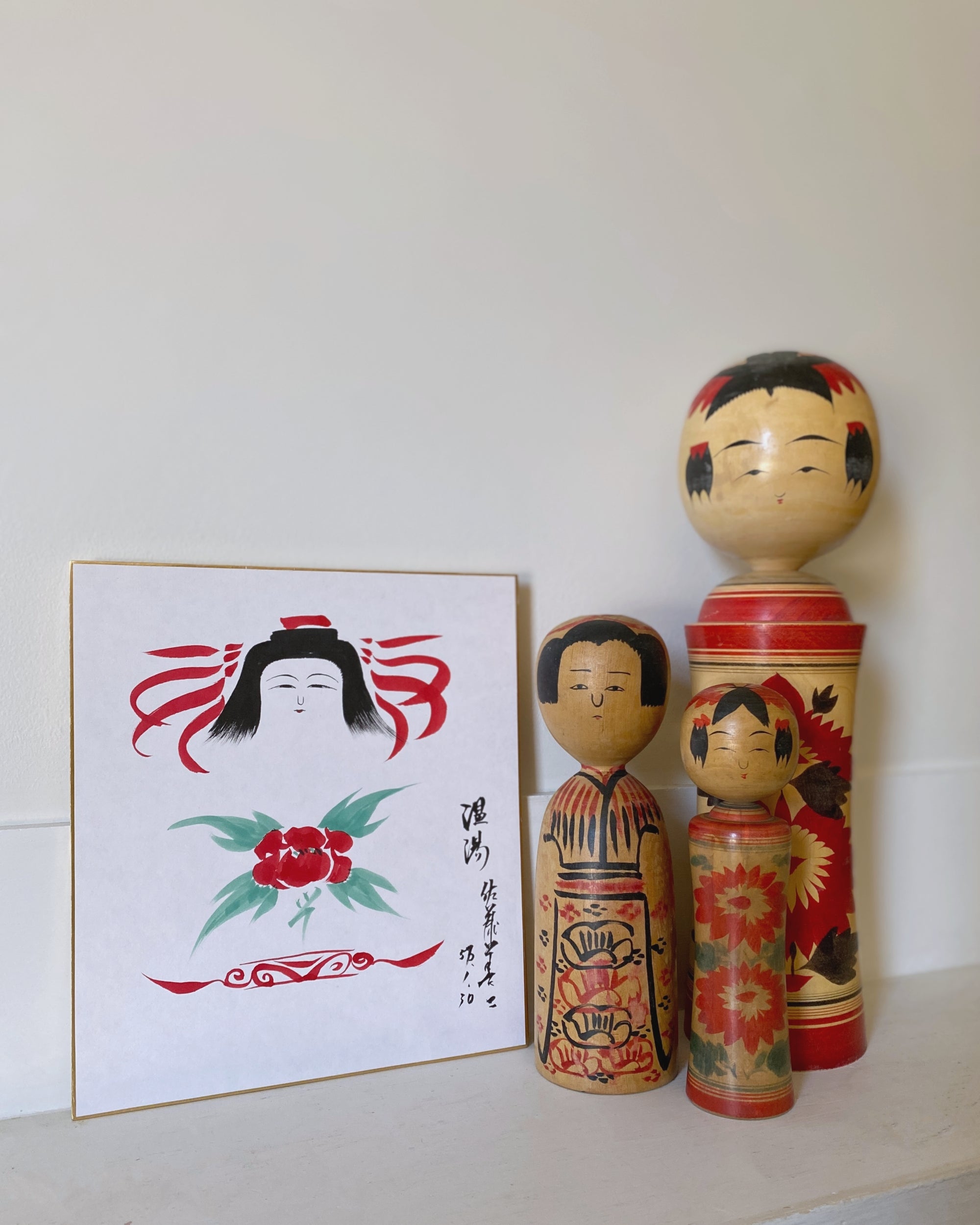 vintage kokeshi shikishi painting