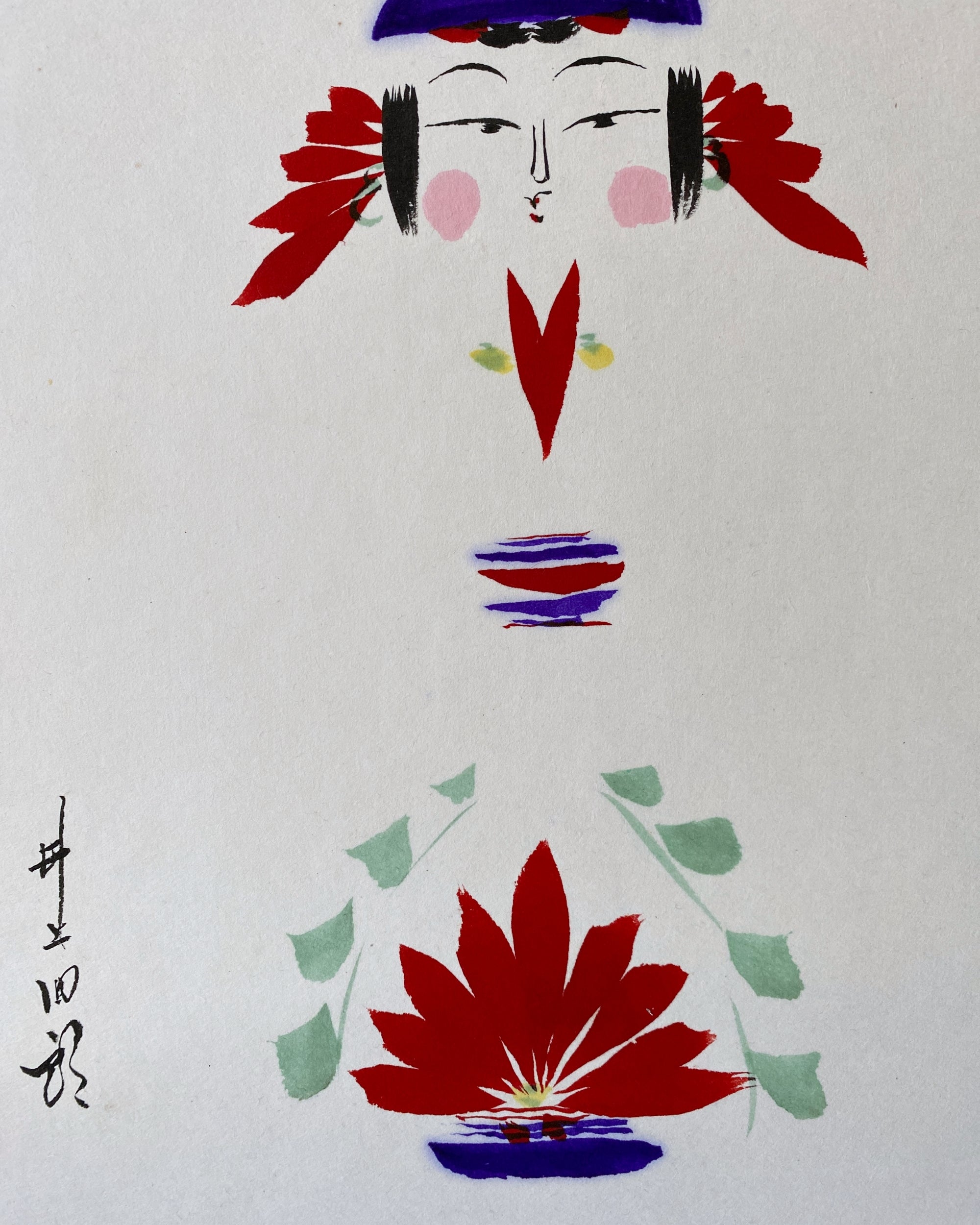vintage kokeshi shikishi painting