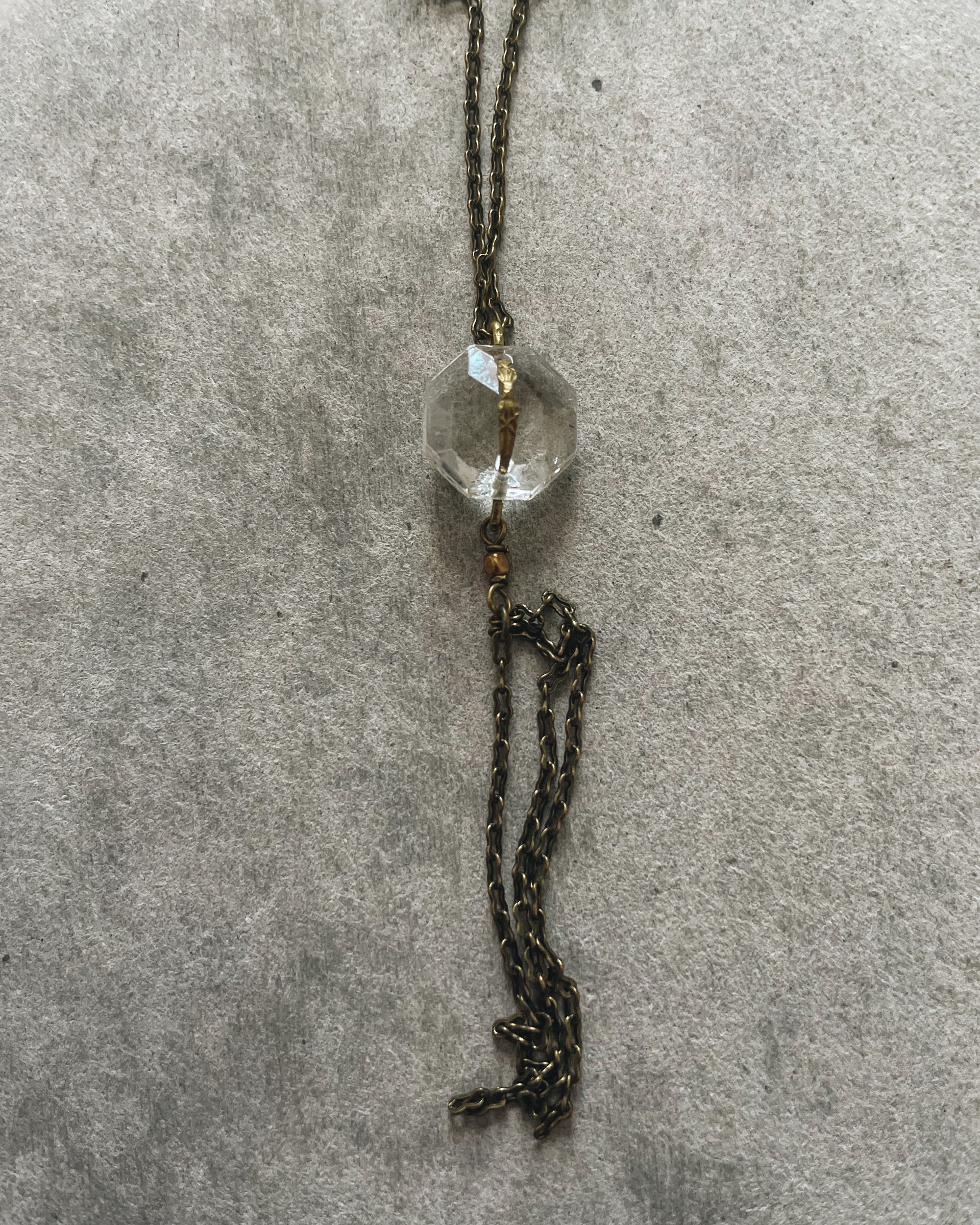 tabito : vintage brass and chandelier glass necklace