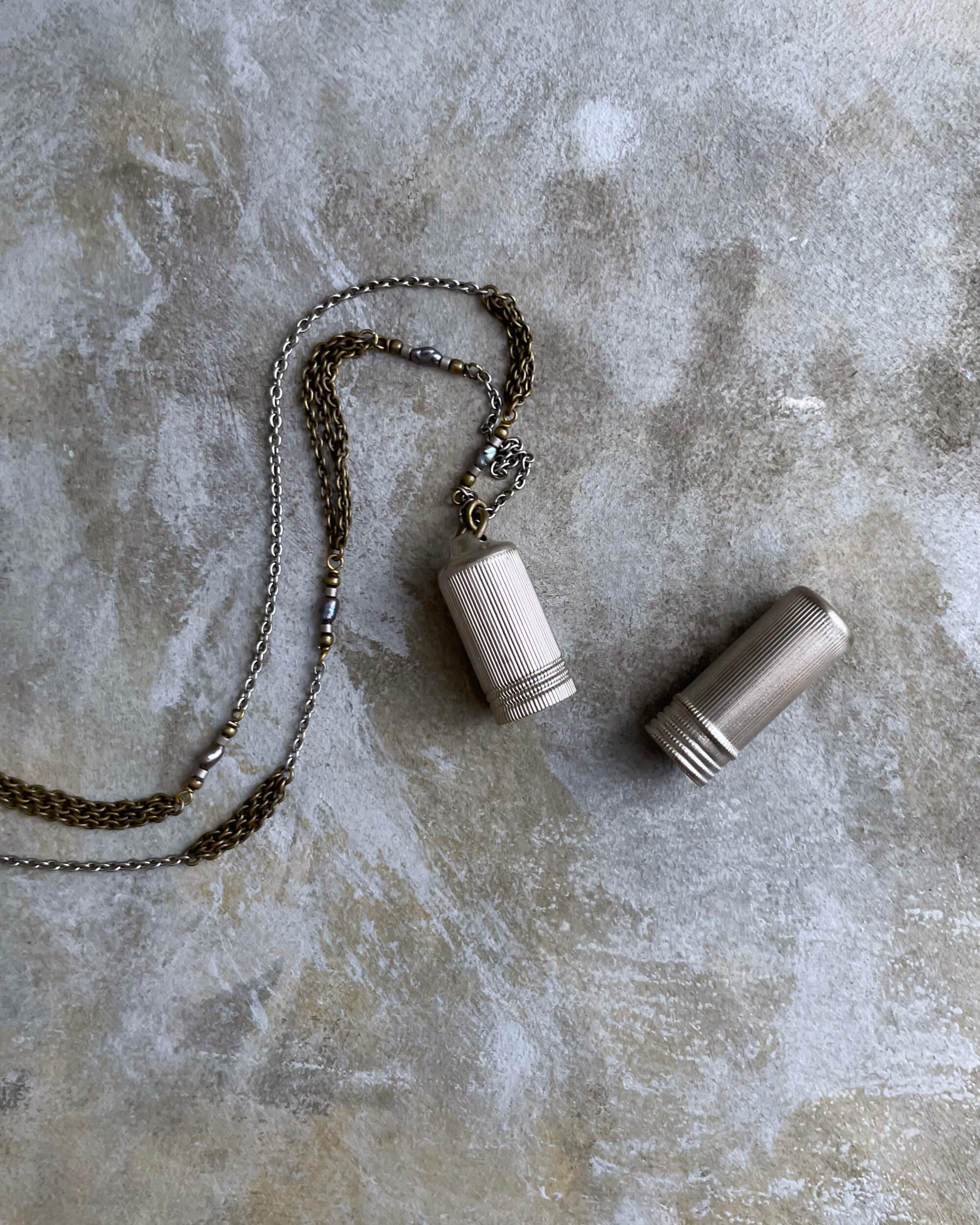tabito : brass necklace with vintage chromed brass case pendant