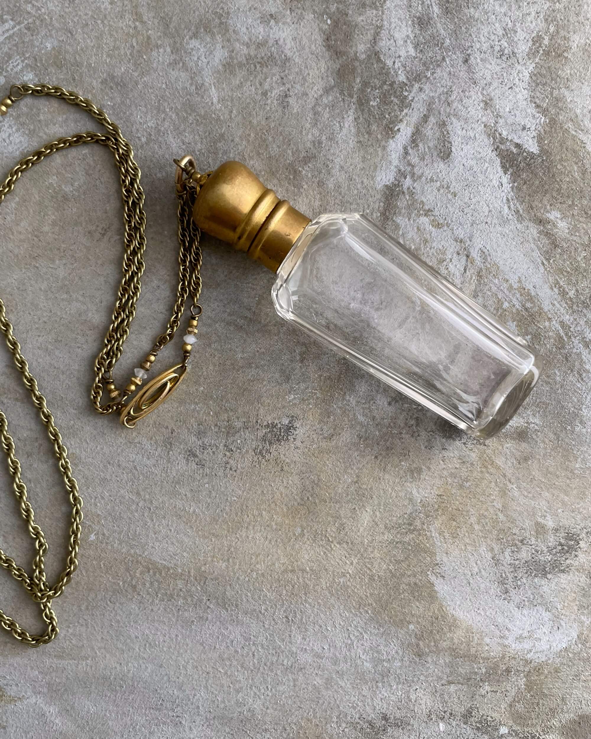 tabito : brass necklace with vintage perfume flask pendant